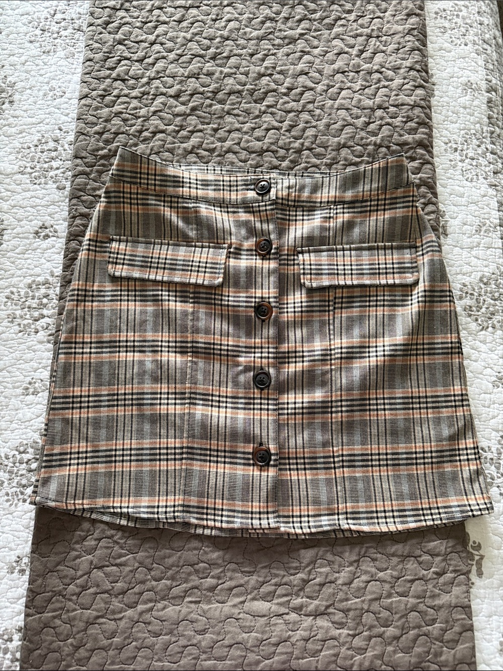 Urban Outfitters Plaid Button-Front Mini Skirt in Brown and Tan